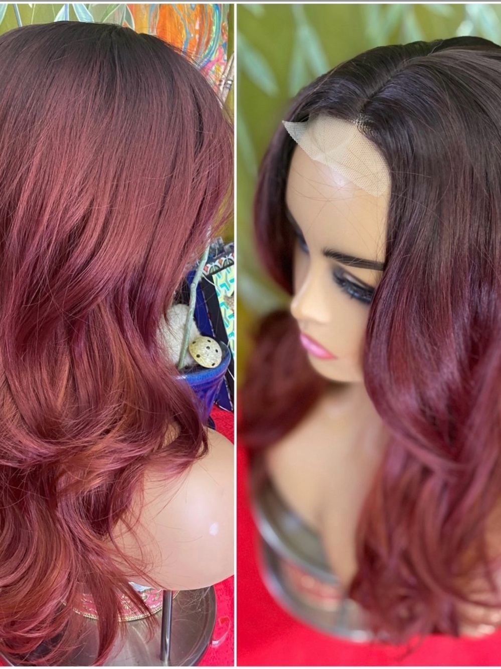 CLEARANCE Burgundy mixed amber Long Wavy Lace Front Wig